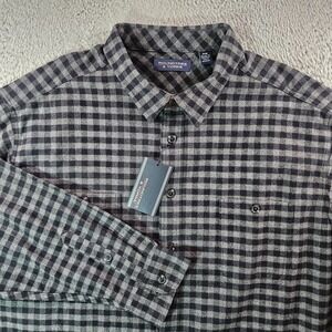 NWT Roundtree & Yorke Flannel Shirt Men 3XB Thick Cotton Gray Black‎ Plaid